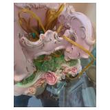 Italian Capodimonte Style Cherub Coach Table Lamp w Fringe Shade As-Is