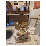 Italian Capodimonte Style Cherub Coach Table Lamp w Fringe Shade As-Is