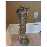Art Nouveau Winged Lady Double Candle Holder Gilt Metal 25in
