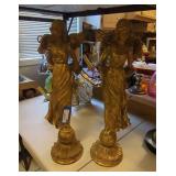 Art Nouveau Winged Lady Double Candle Holder Gilt Metal 25in