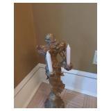 Art Nouveau Winged Lady Double Candle Holder Gilt Metal 25in