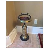 Vintage Brass Floor Ashtray Stand Map Column Brown Insert 23.5in