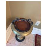 Vintage Brass Floor Ashtray Stand Map Column Brown Insert 23.5in
