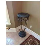 Ornate Metal Pedestal Plant Stand Black Round Top 36in Tall Scroll Base