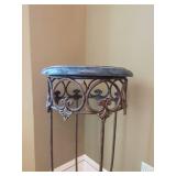 Ornate Metal Pedestal Plant Stand Black Round Top 36in Tall Scroll Base