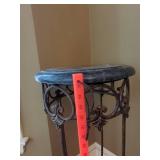 Ornate Metal Pedestal Plant Stand Black Round Top 36in Tall Scroll Base