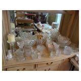 Mixed Vintage Pressed Glass & Crystal Lot Bowls Pitcher Candlesticks