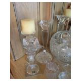 Mixed Vintage Pressed Glass & Crystal Lot Bowls Pitcher Candlesticks