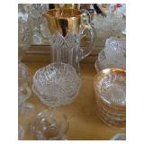 Mixed Vintage Pressed Glass & Crystal Lot Bowls Pitcher Candlesticks