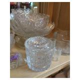 Mixed Vintage Pressed Glass & Crystal Lot Bowls Pitcher Candlesticks