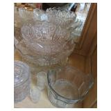 Mixed Vintage Pressed Glass & Crystal Lot Bowls Pitcher Candlesticks