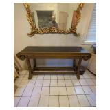 Century Furniture Scroll End Console Table Gold Black Glass Top Good