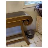 Century Furniture Scroll End Console Table Gold Black Glass Top Good