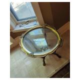 Vintage Hollywood Regency Round Glass Top Accent Table Scroll Base