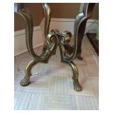 Vintage Hollywood Regency Round Glass Top Accent Table Scroll Base