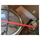 Vintage Hollywood Regency Round Glass Top Accent Table Scroll Base