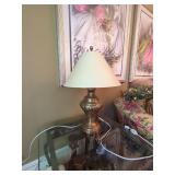 Vintage Brass Tone Urn Table Lamp with Cream Shade Traditional Decor