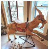 Large Vintage Carousel Style Goat Figure on Metal Stand Painted Saddle As Found