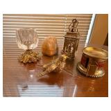 Mixed Decorative Accent Lot Glass Holder Lantern Bird Stamp Holder Mineral