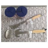 Dolly Parton Guitar Shaped Wood Handled BBQ Tongs and Spatula.  Tumblers