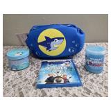 "Puddle Jumper" Blue Shark Personal Flotation Device, "Hello Kitty n Friends" Fizzy Slimy Gloop, Squishmallow Premium Cloud Slime-Blue Raspberry, Frozen DVD -used.