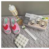 Ladies Slippers M(7-8), Metal Candle Holder, 14" Bamboo Table Porch with wicks, Citronella Tea Candles -36 count