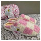 Cowgirl Print Pillow with beads inside, Ladies Slippers S(5-6). "Bugables"  Citronella Wristbands, Kids SPF50 Sunscreen, 12" Tall Ceramic Vase, Dukes of Hazard DVD -used