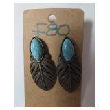 Necklace and Earrings.  Turquoise color.  Chain is 14-16" long.