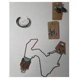 Necklace and Earrings.  Turquoise color.  Chain is 14-16" long.