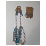 Necklace and Earrings.  Blue and silvers.