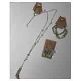 Necklace , Earrings, Bracelet stretches..  Seaside green color.