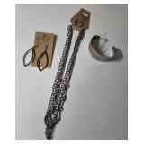 Necklace , Earrings, Bracelet.  Shades of black.