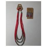 Necklace and Earrings.  Shades of red.