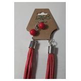 Necklace and Earrings.  Shades of red.