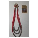 Necklace and Earrings.  Shades of red.