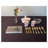Studio Nova Portugal Glassware Assorted Teacups, Pfaltzgraff Spoons & Vases