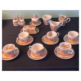 Nasco Mountain Wood-Land Tea Set - Cups, Saucers, Creamer, Sugar & Butter Dish