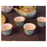 Mud Pie Turquoise Floral Porcelain Tea Set with Gold Trim - Teapots, Plate, Cups