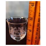 Crystal Etched Floral Three-Arm Candelabrum Centerpiece with Glass Goblets