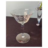 Crystal Etched Floral Three-Arm Candelabrum Centerpiece with Glass Goblets