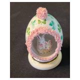 Belleek Assorted Porcelain Miniatures - Bunny in Egg Arch, Leaf Dish, Ribbed Vase & Lidded Jar