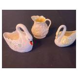 Belleek Ireland Swan Creamer Set - 3 Piece Porcelain with Green Mark