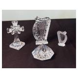 Waterford Crystal Cut Glass Cross Figurines - Diamond Pattern Clear Crystal Decor