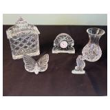 Waterford Crystal Glass Clock with Lidded Sugar Jar and Tall Vase (Lot of 3)