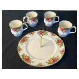 Royal Albert Old Country Roses Bone China Teacups & Plate - England 1962