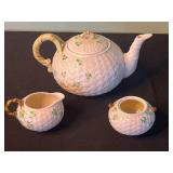 Belleek Ireland Teapot with Clover Pattern and Basket-Weave Texture