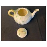 Belleek Ireland Teapot with Clover Pattern and Basket-Weave Texture