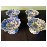 Royal Albert Moonlight Rose 2-Tier Cake Stand - Pink Rose Plates & Blue and White Pedestal Bowls