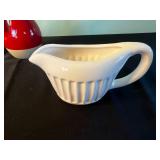 Two Rachel Ray Red Oil Dispenser Carafes with Pour Spouts, White Pitcher, Crystal Bowl & VTG Serving Tray