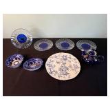 Alfred Meakin Hand Engraved Pattern Teapot with Matching Blue-White Plates - Staffordshire England